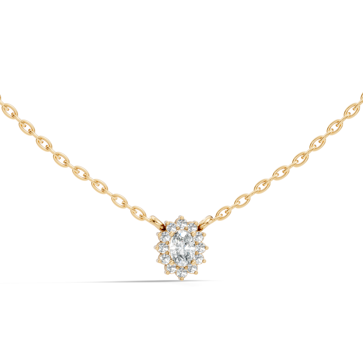 Oval Cut Diamond Pendant In 14K White Gold Halo Style Necklace Pendant For Her - HIGHCARAT DIAMONDS