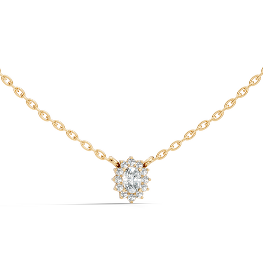 Oval Cut Diamond Pendant In 14K White Gold Halo Style Necklace Pendant For Her - HIGHCARAT DIAMONDS