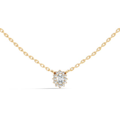 Oval Cut Diamond Pendant In 14K White Gold Halo Style Necklace Pendant For Her - HIGHCARAT DIAMONDS