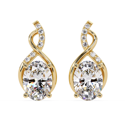 Oval & Round Cut Prong Set Lab Grown Unique Diamond Earring - HIGHCARAT DIAMONDS