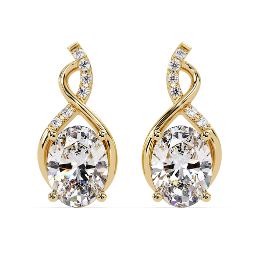 Oval & Round Cut Prong Set Lab Grown Unique Diamond Earring - HIGHCARAT DIAMONDS