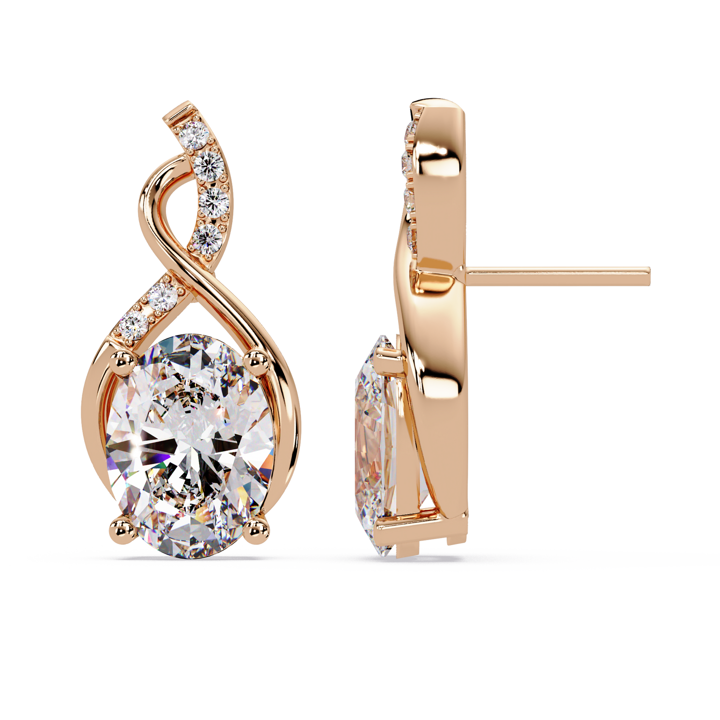 Oval & Round Cut Prong Set Lab Grown Unique Diamond Earring - HIGHCARAT DIAMONDS