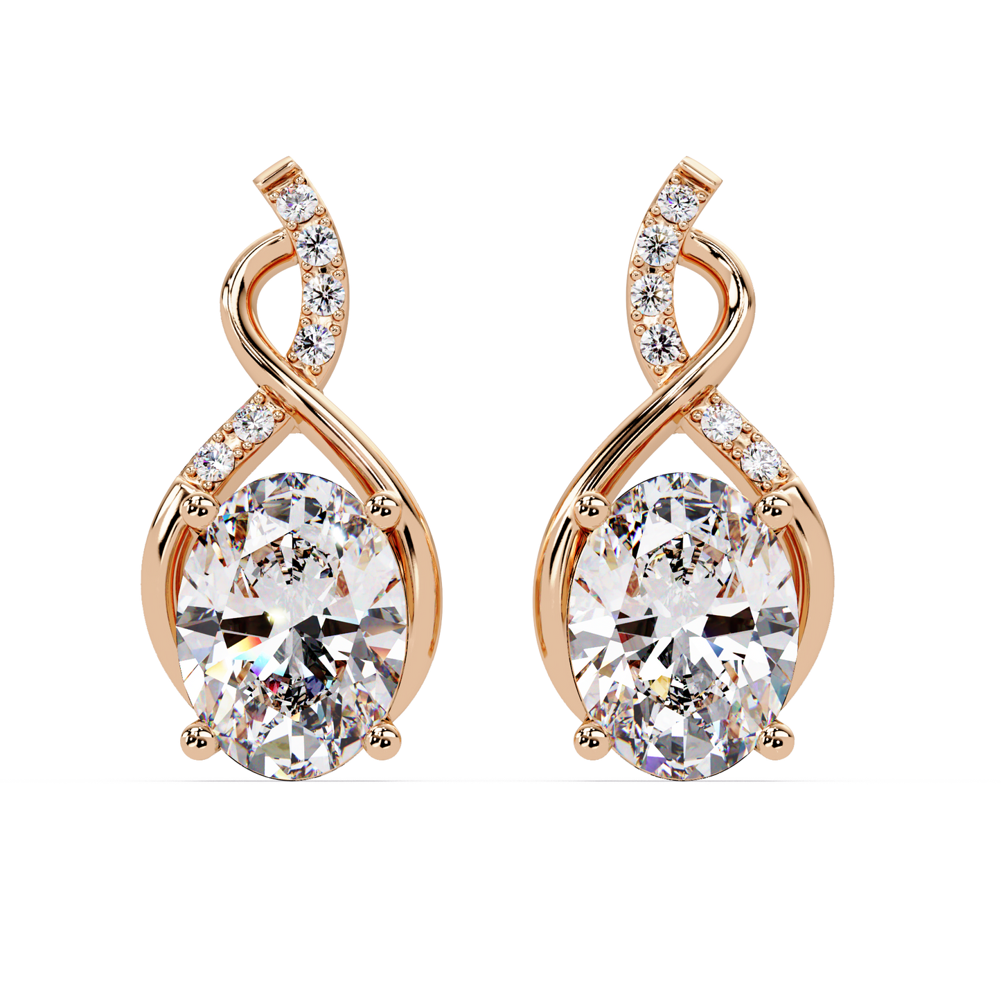 Oval & Round Cut Prong Set Lab Grown Unique Diamond Earring - HIGHCARAT DIAMONDS