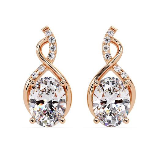Oval & Round Cut Prong Set Lab Grown Unique Diamond Earring - HIGHCARAT DIAMONDS