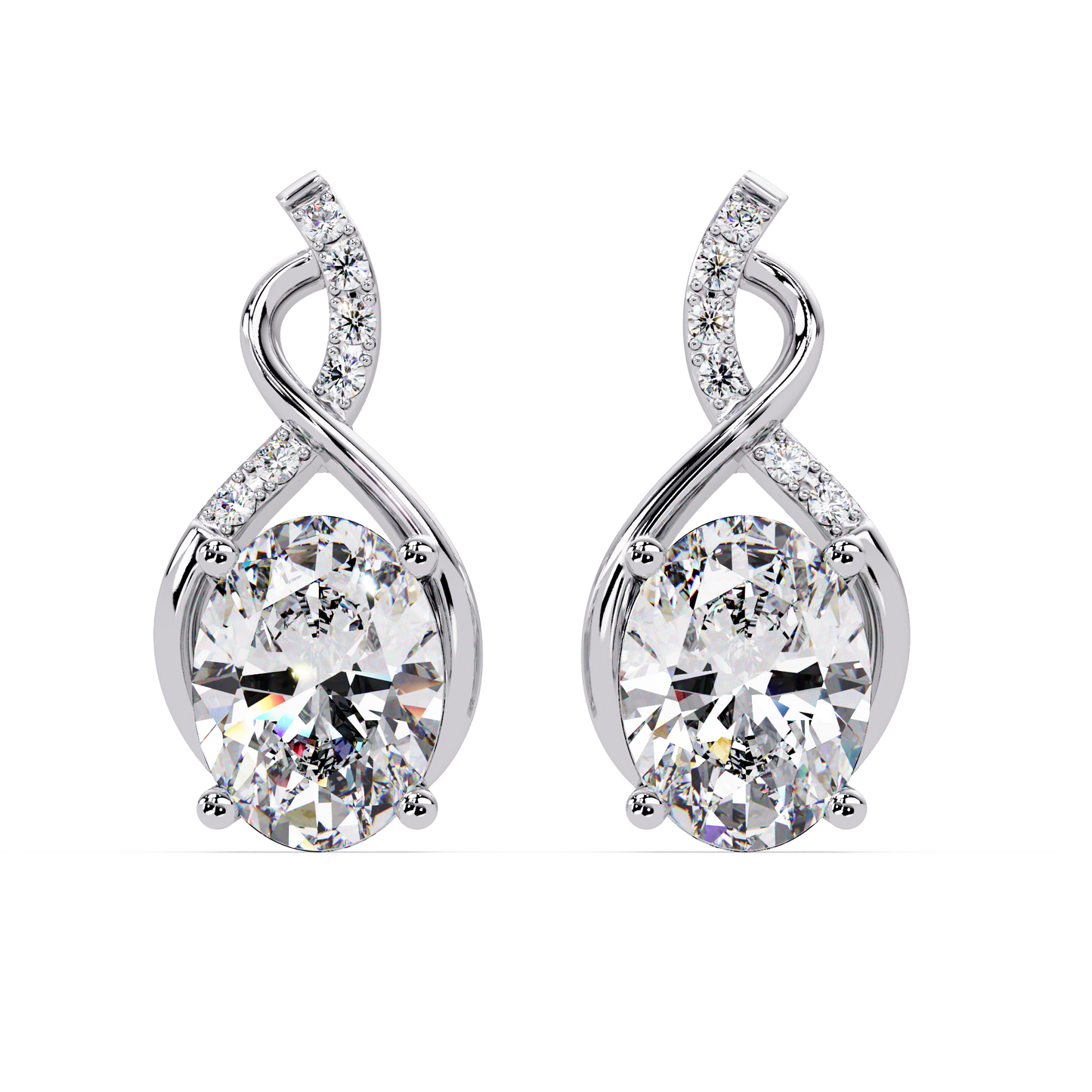 Oval & Round Cut Prong Set Lab Grown Unique Diamond Earring - HIGHCARAT DIAMONDS