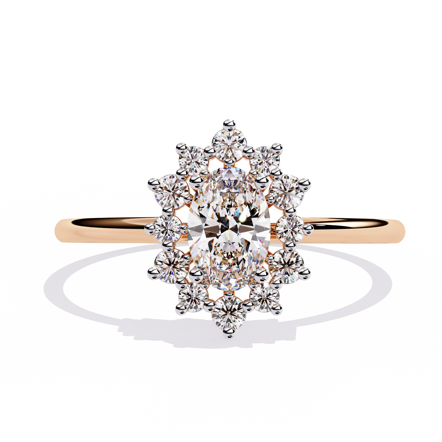 Oval And Round Cut Lab Grown Diamond Halo Solitaire Elegant Sparkling Prong Set Ring Gift For Annivrasry - HIGHCARAT DIAMONDS