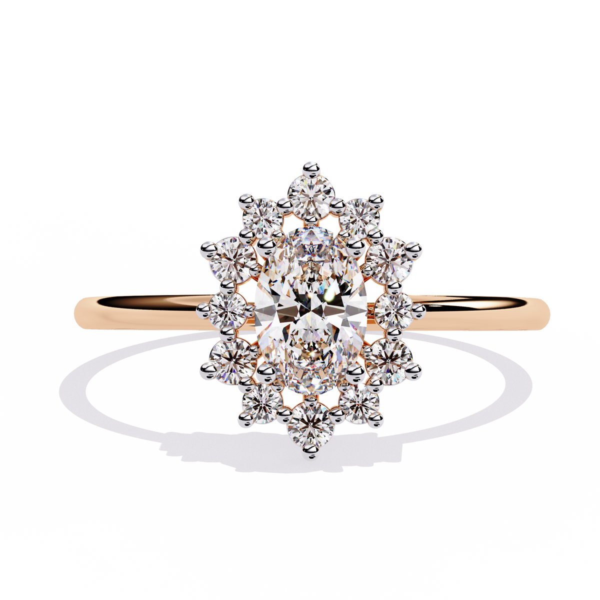 Oval And Round Cut Lab Grown Diamond Halo Solitaire Elegant Sparkling Prong Set Ring Gift For Annivrasry - HIGHCARAT DIAMONDS