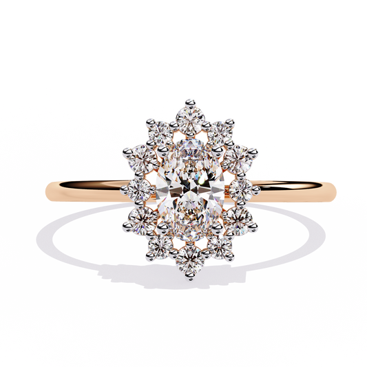 Oval And Round Cut Lab Grown Diamond Halo Solitaire Elegant Sparkling Prong Set Ring Gift For Annivrasry - HIGHCARAT DIAMONDS