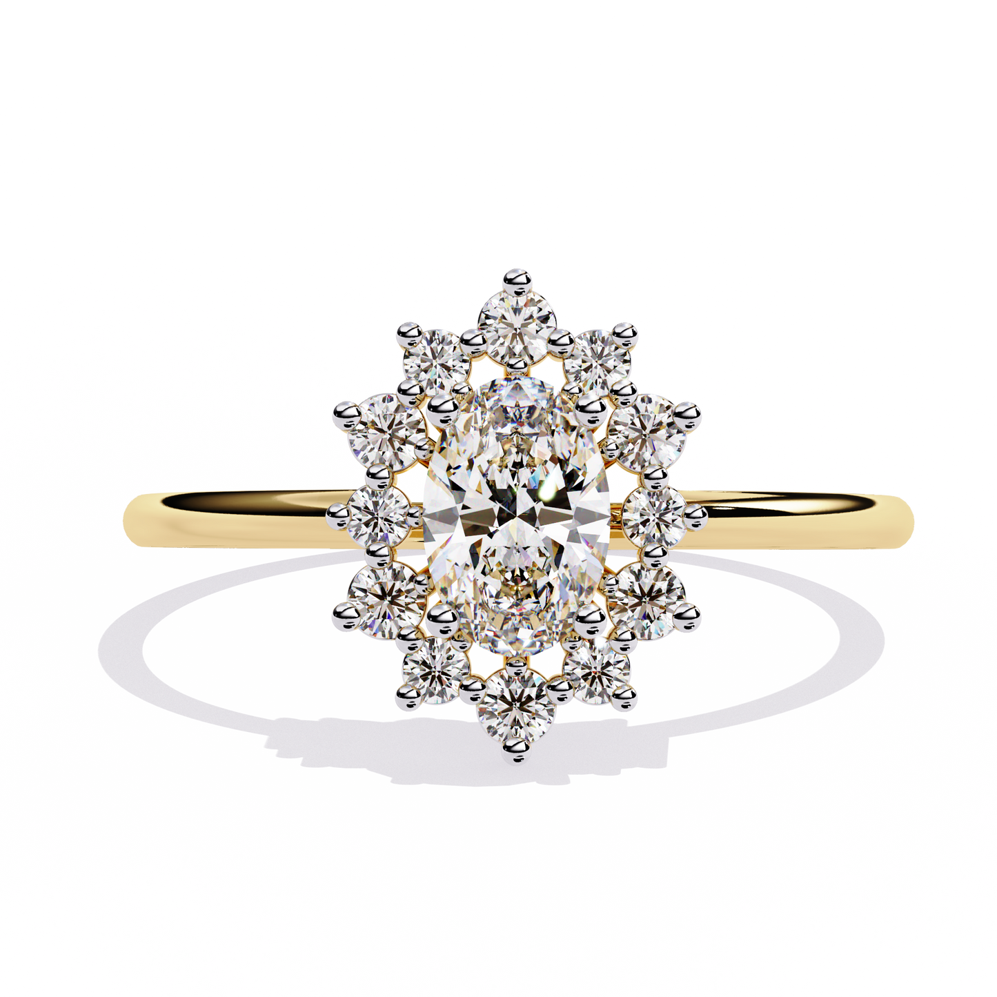 Oval And Round Cut Lab Grown Diamond Halo Solitaire Elegant Sparkling Prong Set Ring Gift For Annivrasry - HIGHCARAT DIAMONDS