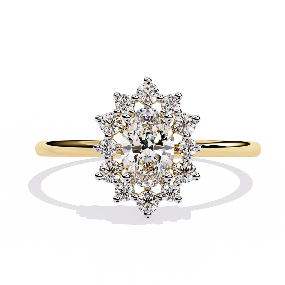 Oval And Round Cut Lab Grown Diamond Halo Solitaire Elegant Sparkling Prong Set Ring Gift For Annivrasry - HIGHCARAT DIAMONDS