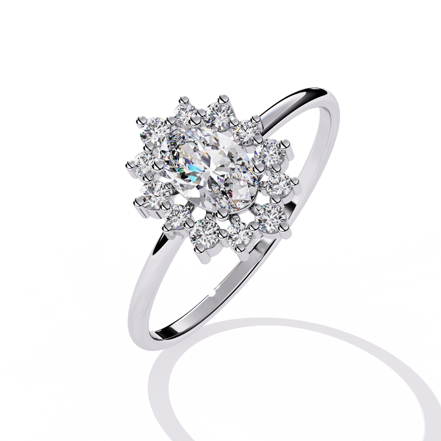 Oval And Round Cut Lab Grown Diamond Halo Solitaire Elegant Sparkling Prong Set Ring Gift For Annivrasry - HIGHCARAT DIAMONDS
