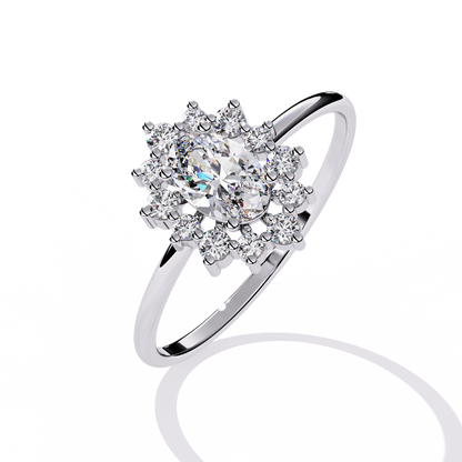 Oval And Round Cut Lab Grown Diamond Halo Solitaire Elegant Sparkling Prong Set Ring Gift For Annivrasry - HIGHCARAT DIAMONDS