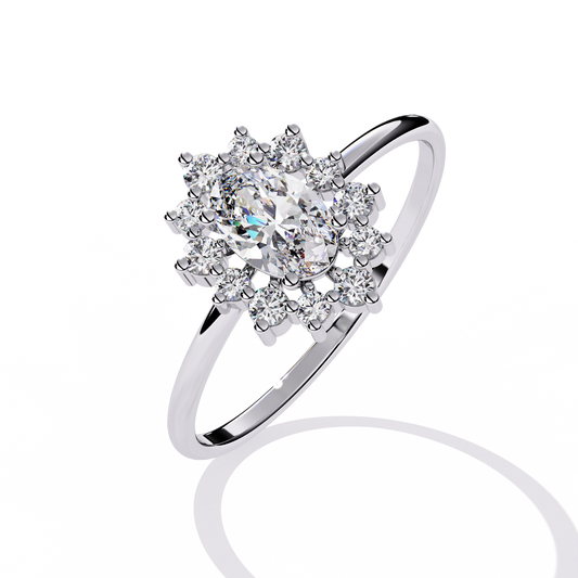 Oval And Round Cut Lab Grown Diamond Halo Solitaire Elegant Sparkling Prong Set Ring Gift For Annivrasry - HIGHCARAT DIAMONDS