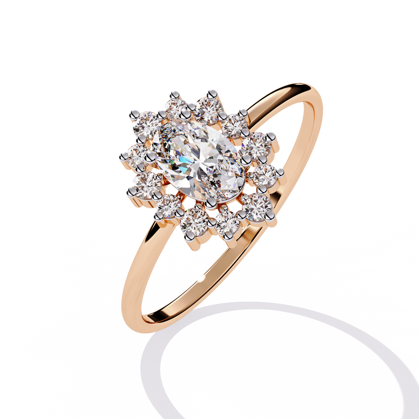 Oval And Round Cut Lab Grown Diamond Halo Solitaire Elegant Sparkling Prong Set Ring Gift For Annivrasry - HIGHCARAT DIAMONDS