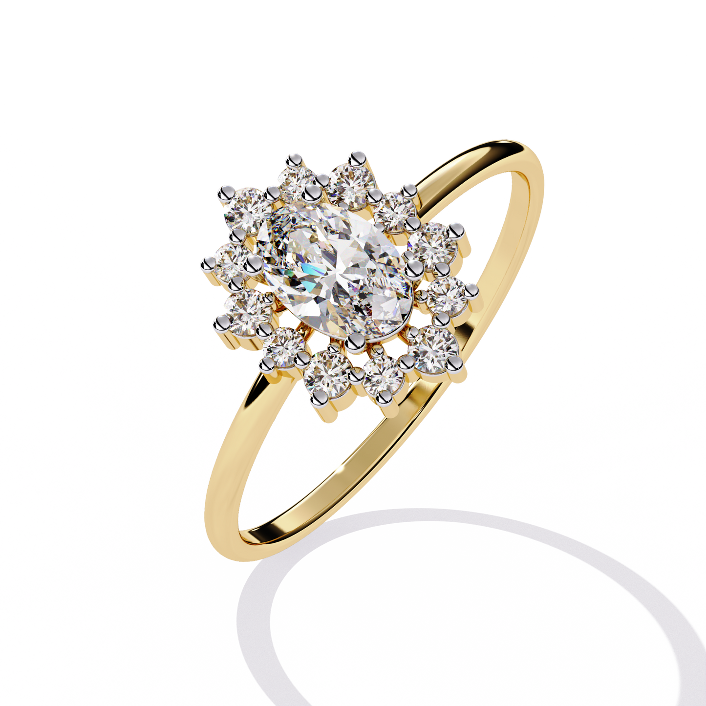 Oval And Round Cut Lab Grown Diamond Halo Solitaire Elegant Sparkling Prong Set Ring Gift For Annivrasry - HIGHCARAT DIAMONDS