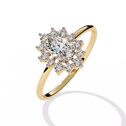 Oval And Round Cut Lab Grown Diamond Halo Solitaire Elegant Sparkling Prong Set Ring Gift For Annivrasry - HIGHCARAT DIAMONDS