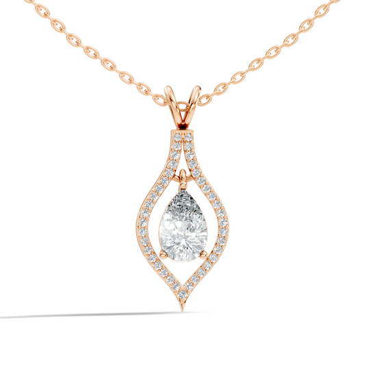 Pear & Round Shape Lab Grown Diamond 10k Solid Rose Gold Elegance Sparkle Diamond Pendant For You - HIGHCARAT DIAMONDS