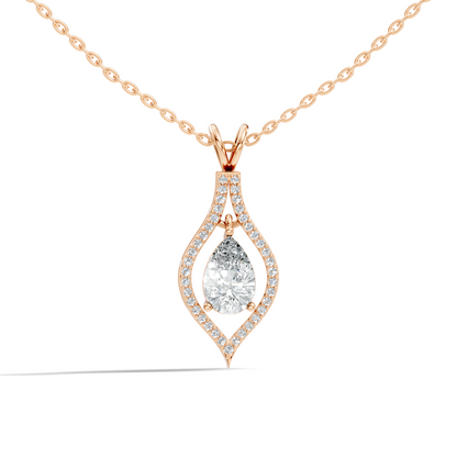 Pear & Round Shape Lab Grown Diamond 10k Solid Rose Gold Elegance Sparkle Diamond Pendant For You - HIGHCARAT DIAMONDS