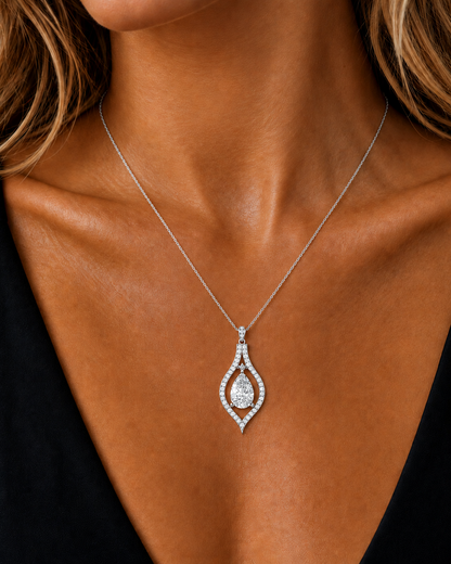 Oval & Round Prong Swirl Shape Lab Grown Vintage Diamond Pendant - HIGHCARAT DIAMONDS