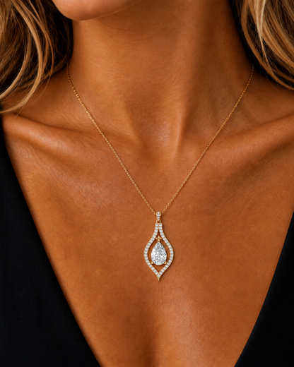 Oval & Round Prong Swirl Shape Lab Grown Vintage Diamond Pendant - HIGHCARAT DIAMONDS