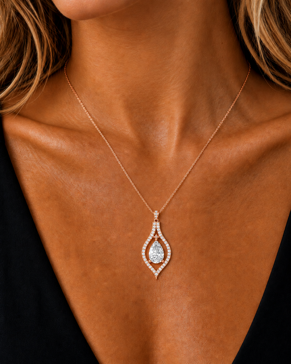 Oval & Round Prong Swirl Shape Lab Grown Vintage Diamond Pendant - HIGHCARAT DIAMONDS