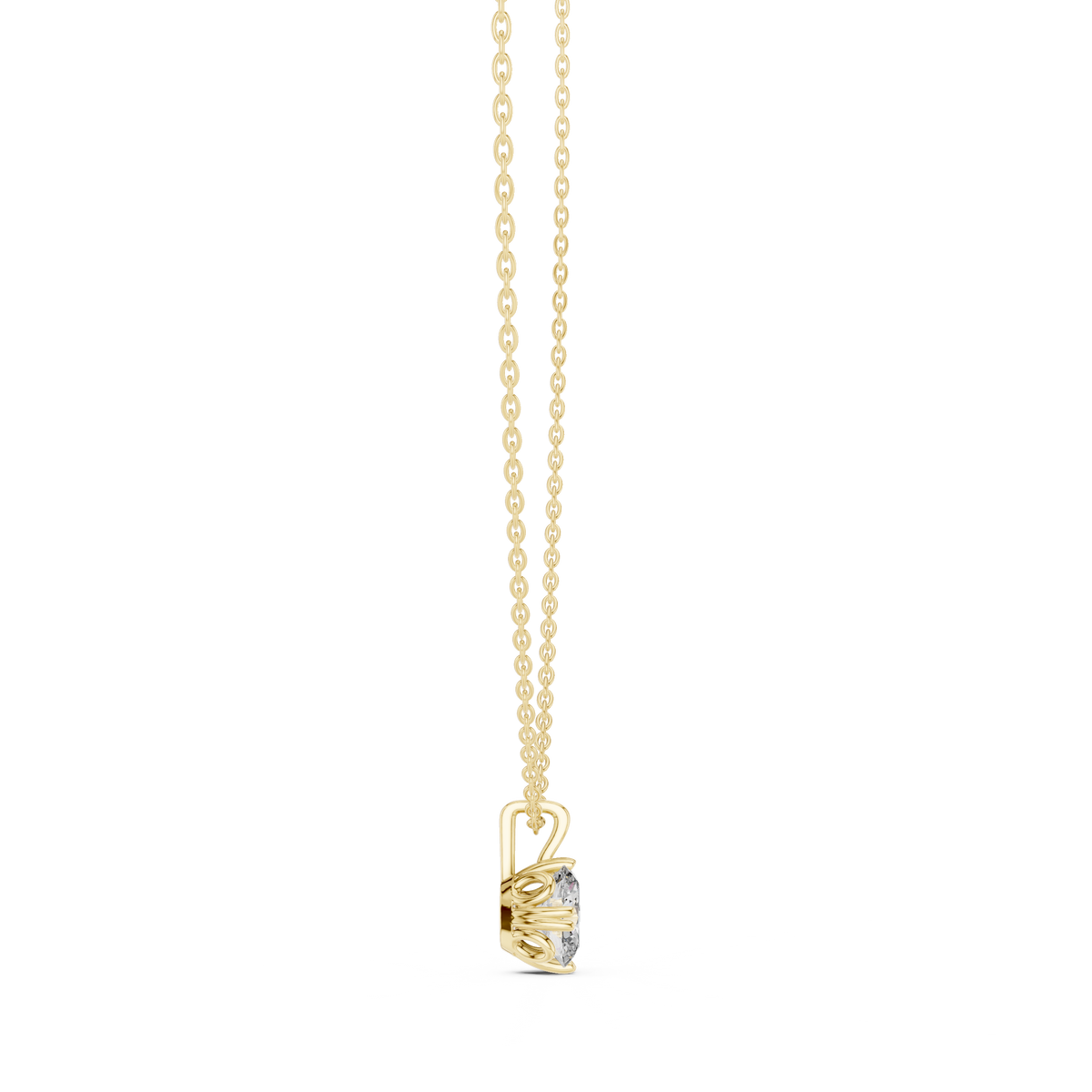 Oval Solitaire Double Prong Diamond Pendant Side Angle View