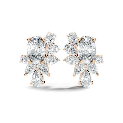 4.08 Ct 18k Solid Rose Gold Pear & Oval Shapes Lab Grown Diamond Occasionally Wear Diamond Earrings For Her - HIGHCARAT DIAMONDS