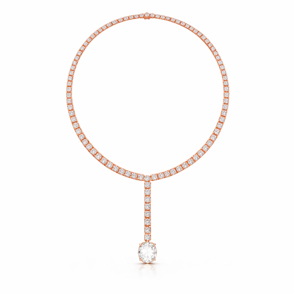 Oval Shape Lab Grown 10k Solid Rose Gold Fabulous Unique Diamond Necklace For Birthday Gift - HIGHCARAT DIAMONDS