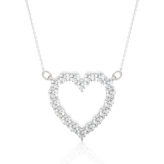Classic 14K Solid Gold Heart Pendant Necklace In 0.46 CT Open Heart Shape Pendant For Women's