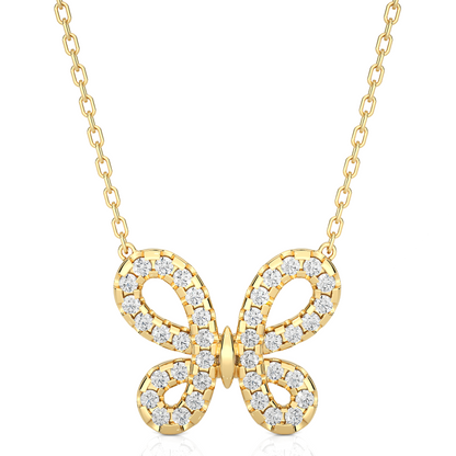 14K Solid Gold Butterfly Pendant with 0.31 CT Lab-Grown Diamonds Delicate Minimalist Jewelry