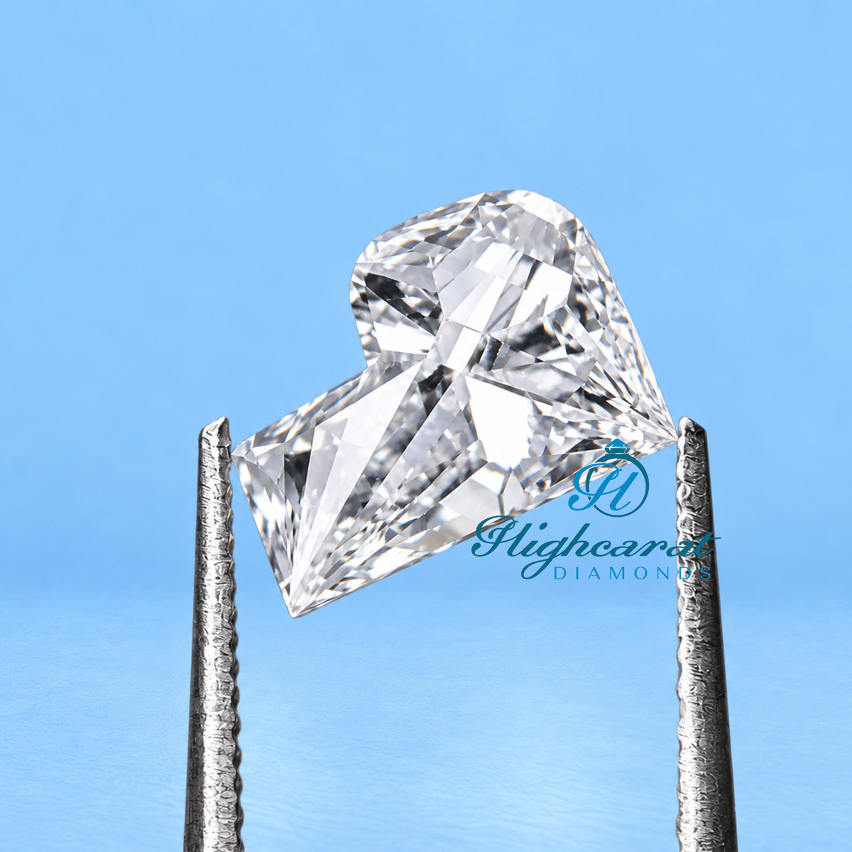 Fancy cut P shape lab grown diamond top view with facets