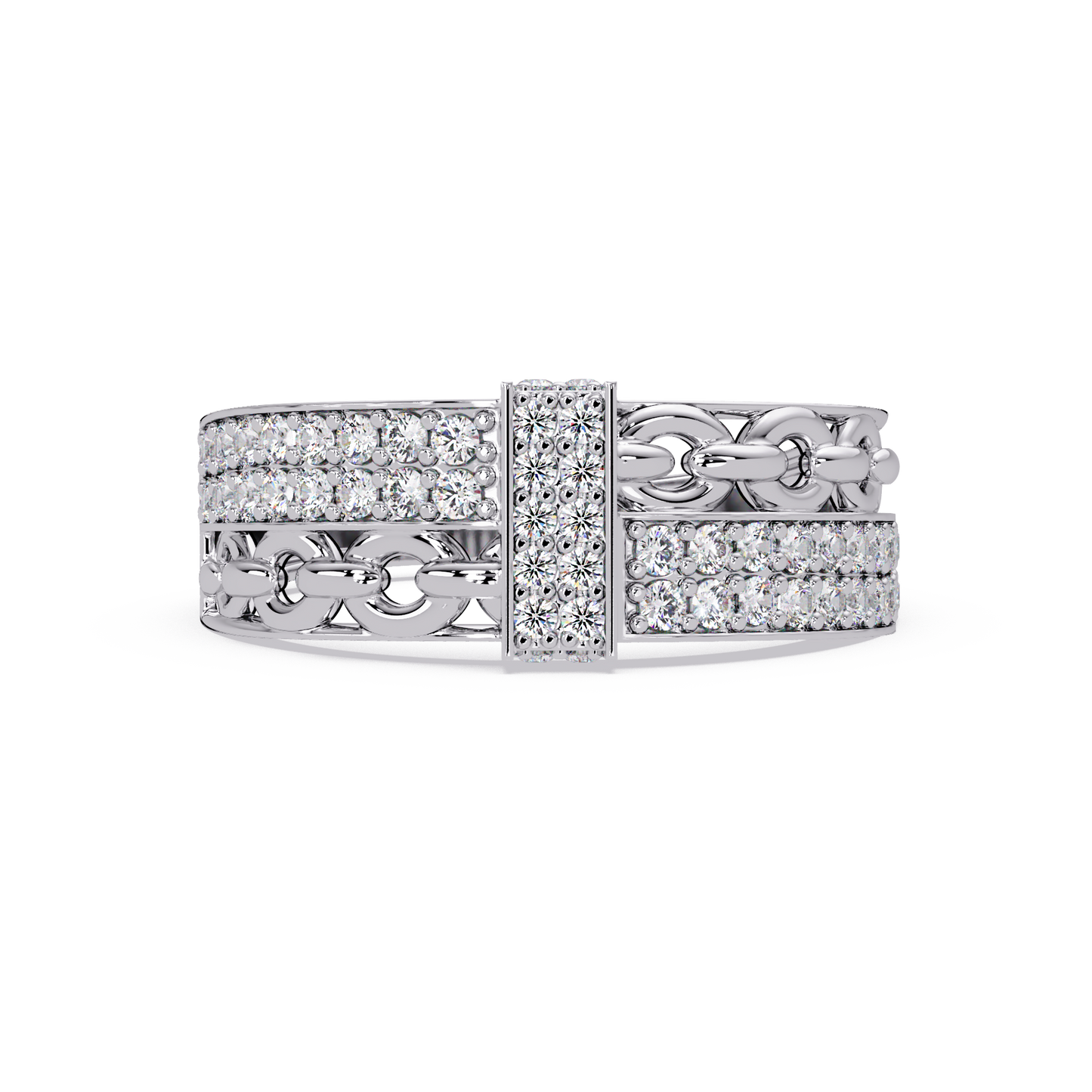 Pavé Chain Link Round Cut Lab Grown Diamond Ring - HIGHCARAT DIAMONDS