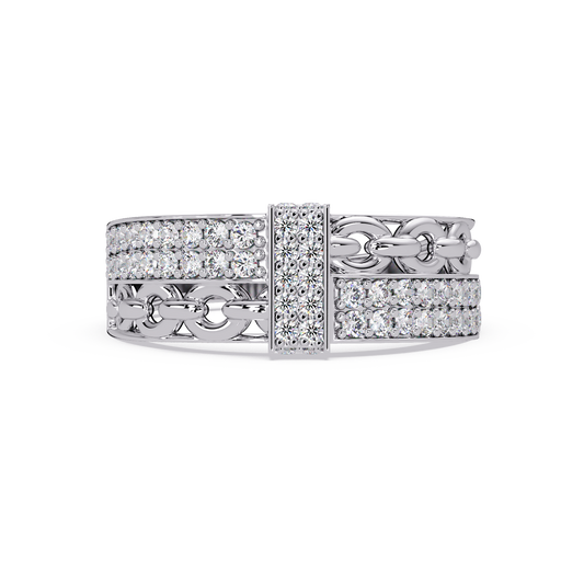 Pavé Chain Link Round Cut Lab Grown Diamond Ring - HIGHCARAT DIAMONDS