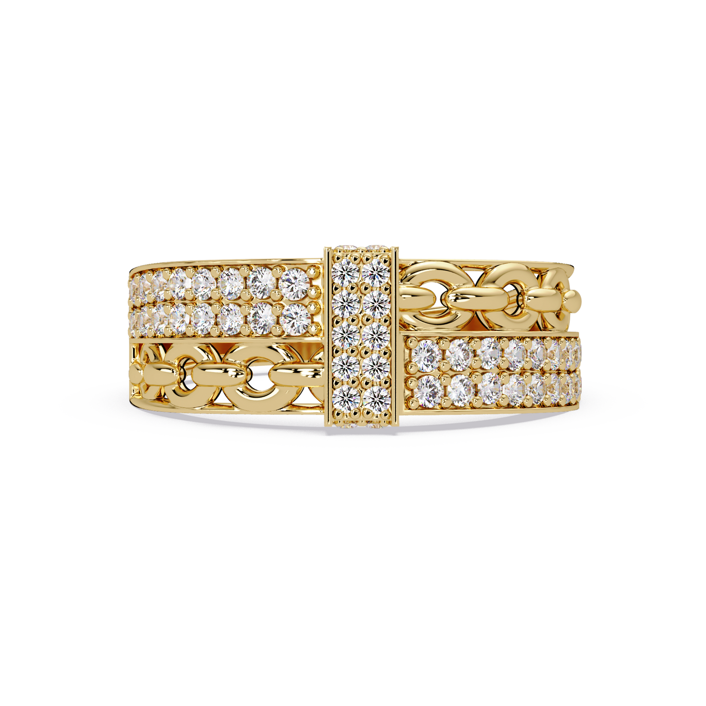 Pavé Chain Link Round Cut Lab Grown Diamond Ring - HIGHCARAT DIAMONDS