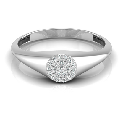 Pave Diamond Circle Signet Ring for Women's Modern Minimalist Ring in 14K Solid Gold