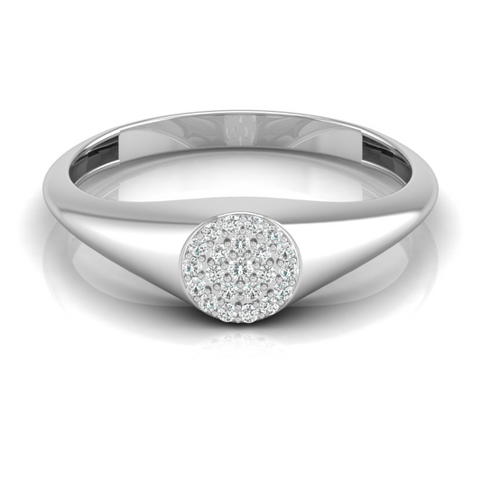 Pave Diamond Circle Signet Ring for Women's Modern Minimalist Ring in 14K Solid Gold - HIGHCARAT DIAMONDS