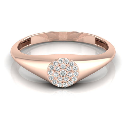 Pave Diamond Circle Signet Ring for Women's Modern Minimalist Ring in 14K Solid Gold - HIGHCARAT DIAMONDS