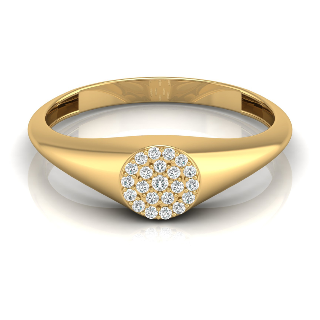 Pave Diamond Circle Signet Ring for Women's Modern Minimalist Ring in 14K Solid Gold - HIGHCARAT DIAMONDS