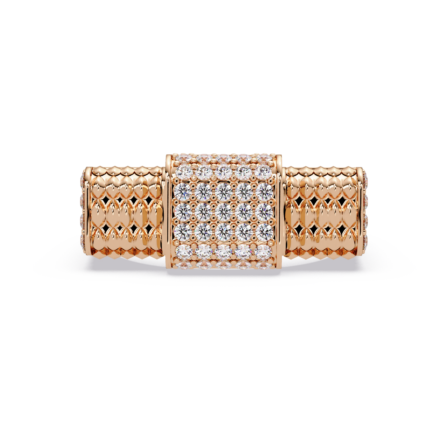 Pave Lab grown Diamond Barrel Link Statement Ring - HIGHCARAT DIAMONDS