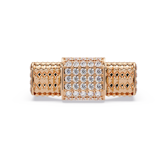 Pave Lab grown Diamond Barrel Link Statement Ring - HIGHCARAT DIAMONDS