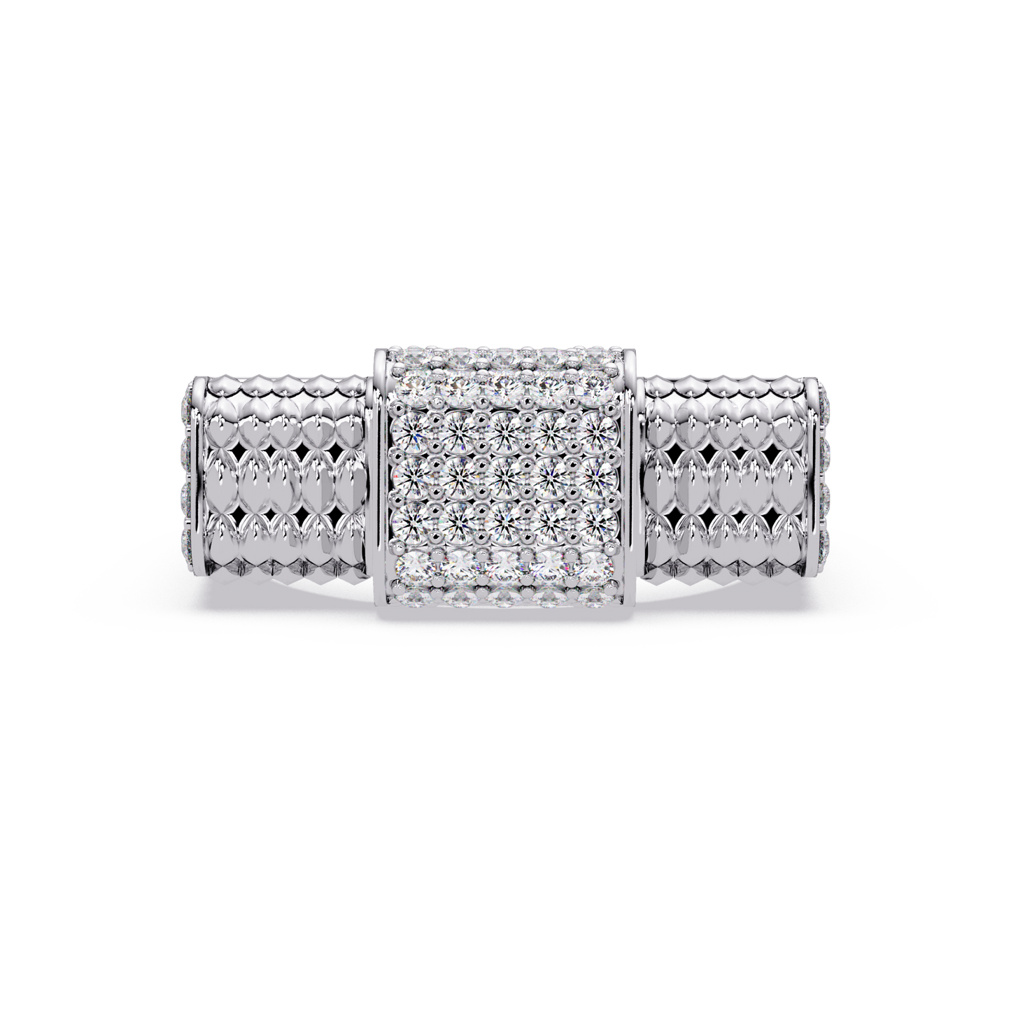 Pave Lab grown Diamond Barrel Link Statement Ring - HIGHCARAT DIAMONDS