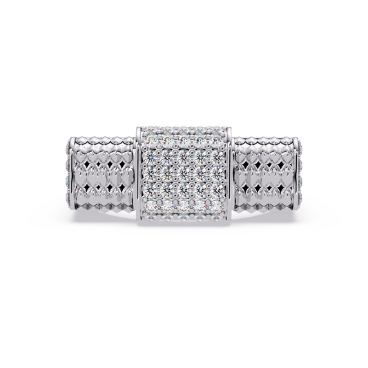 Pave Lab grown Diamond Barrel Link Statement Ring - HIGHCARAT DIAMONDS