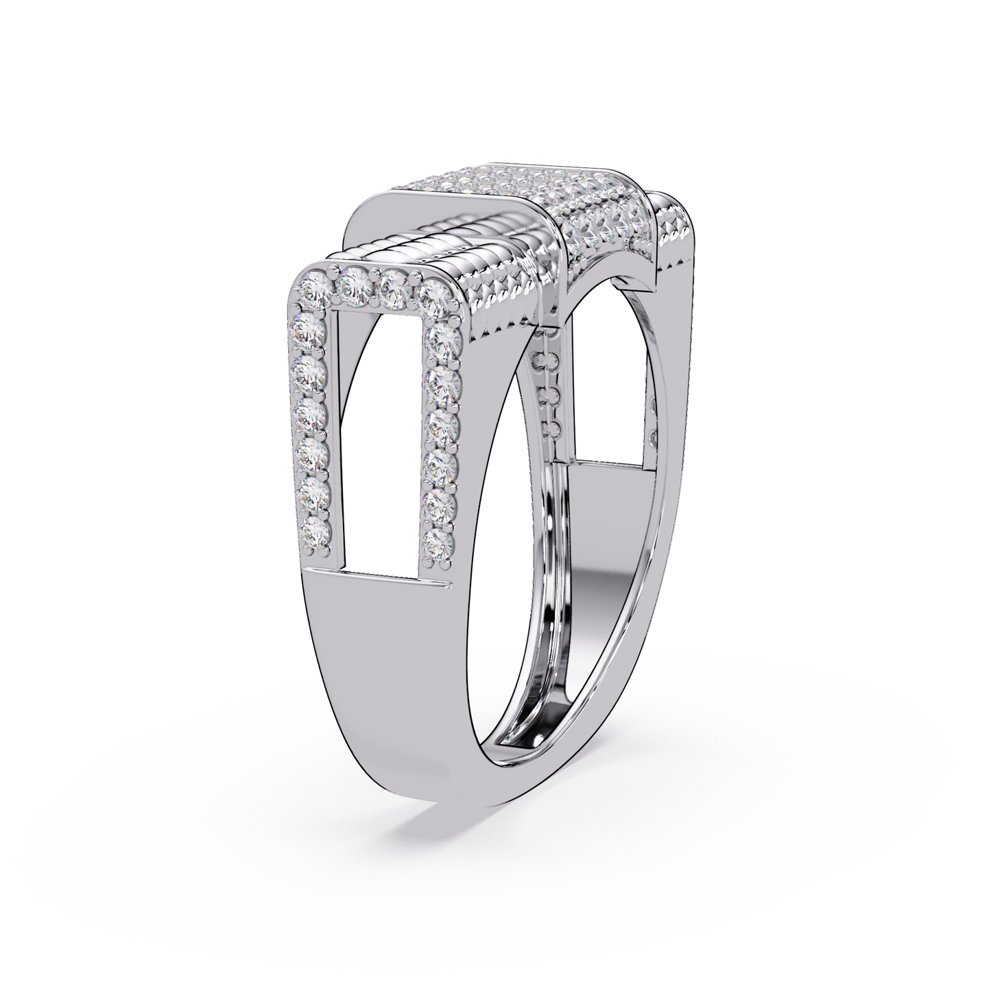 Pave Lab grown Diamond Barrel Link Statement Ring - HIGHCARAT DIAMONDS