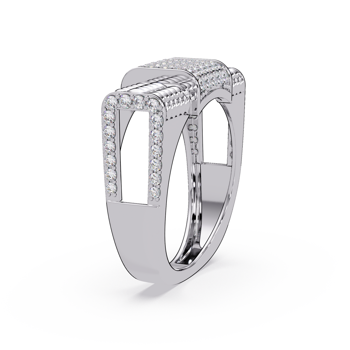 Pave Lab grown Diamond Barrel Link Statement Ring - HIGHCARAT DIAMONDS