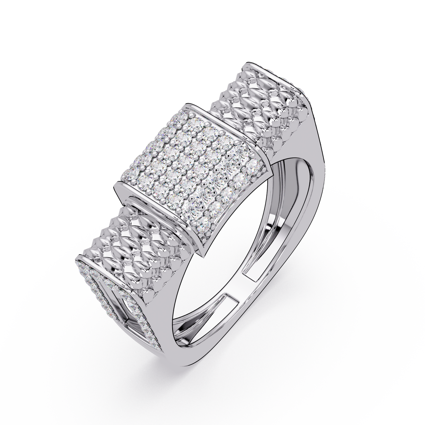 Pave Lab grown Diamond Barrel Link Statement Ring - HIGHCARAT DIAMONDS