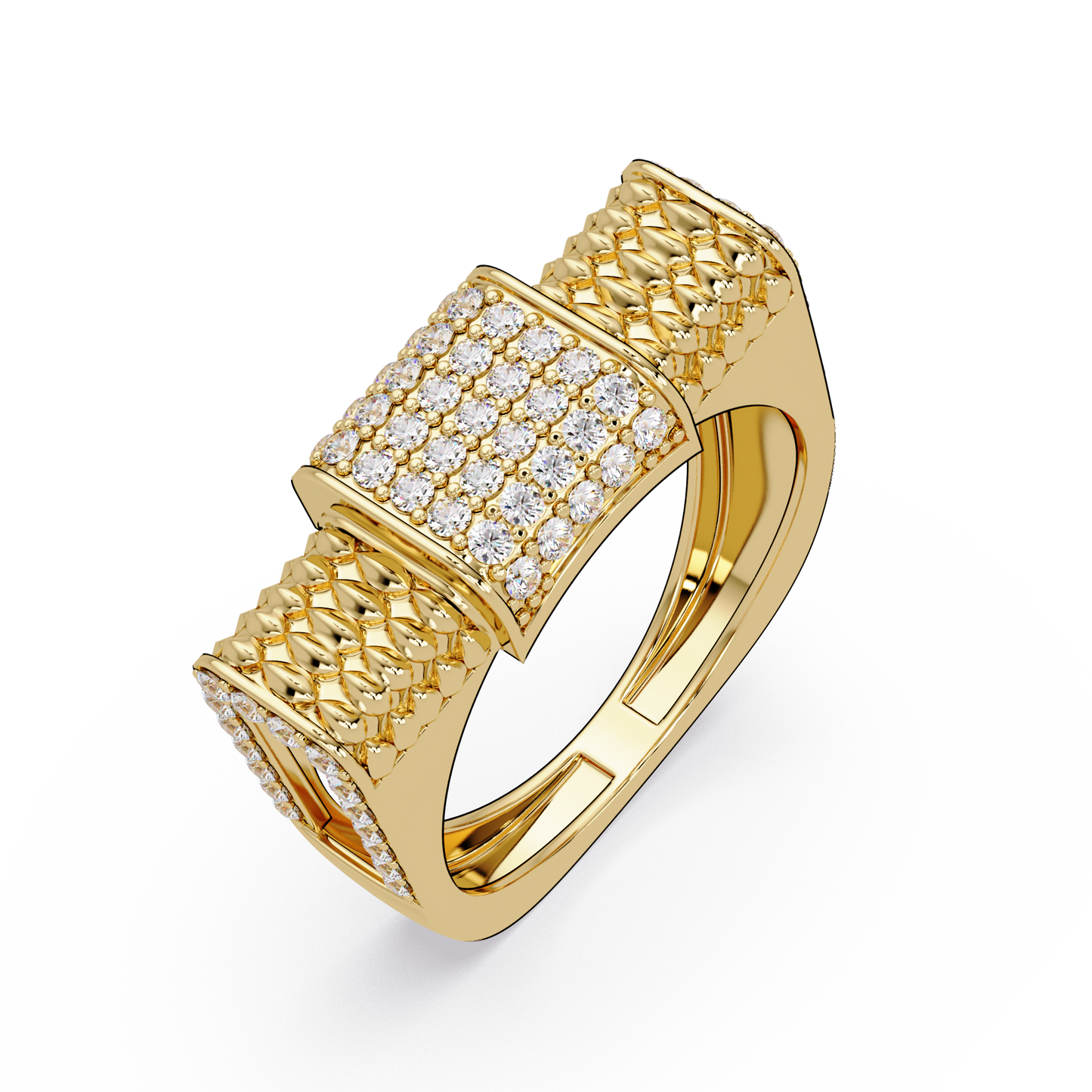 Pave Lab grown Diamond Barrel Link Statement Ring - HIGHCARAT DIAMONDS