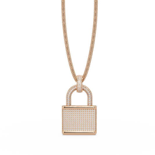 Pave Round Lab Grown Diamond Lock Pendant - HIGHCARAT DIAMONDS