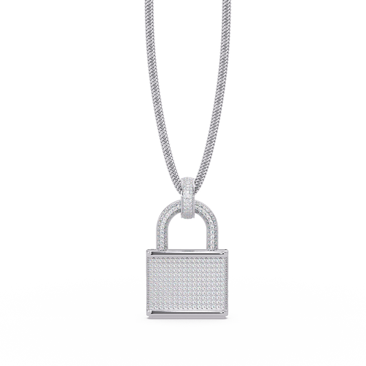 Pave Round Lab Grown Diamond Lock Pendant - HIGHCARAT DIAMONDS