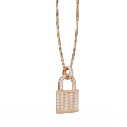 Pave Round Lab Grown Diamond Lock Pendant - HIGHCARAT DIAMONDS