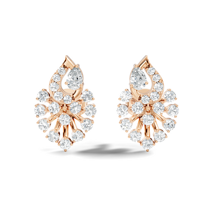 Lab Grown Floral Leaf Cluster Diamond Stud Earrings 14K Rose Gold Statement Design - HIGHCARAT DIAMONDS